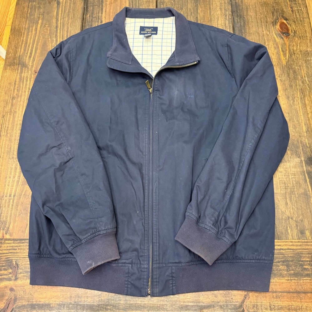 Brooks Brothers 346 Mens XXL Blue Full Zip bomber Jacket Coat Plaid‎ Lined